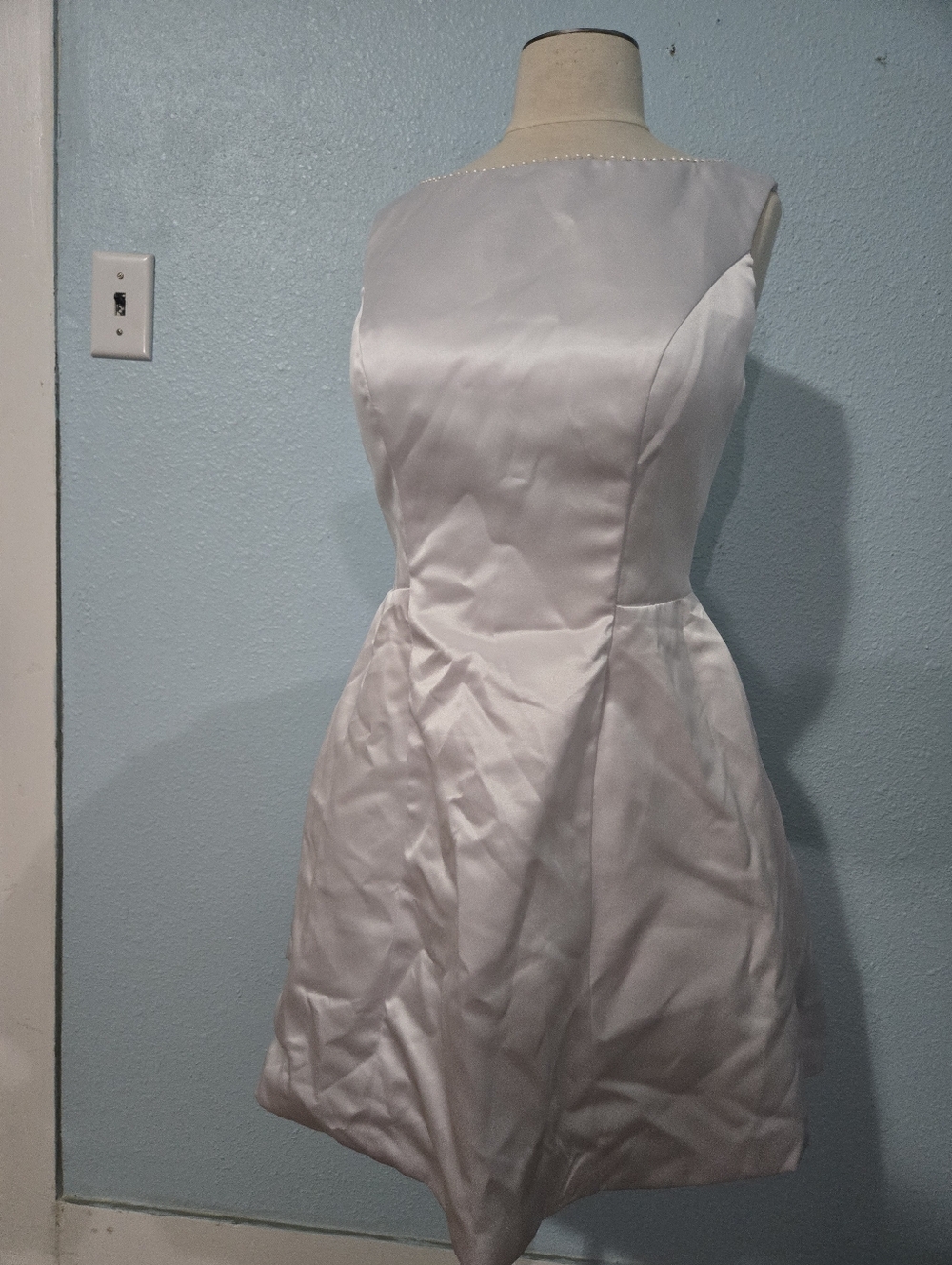 Pearl White Satin Mini Dress with Fit-and-Flare Silhouette